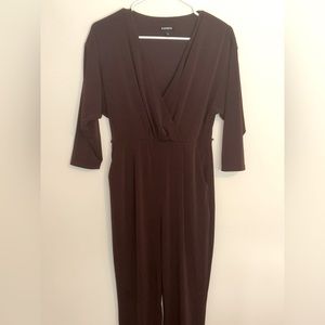 Brown, cross over, jumpsuit + belt